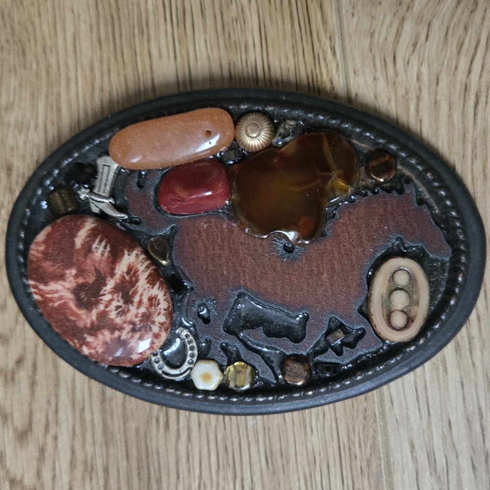 BELT BUCKLE Metal & Stone HAND CRAFTED Western Belt Buckle